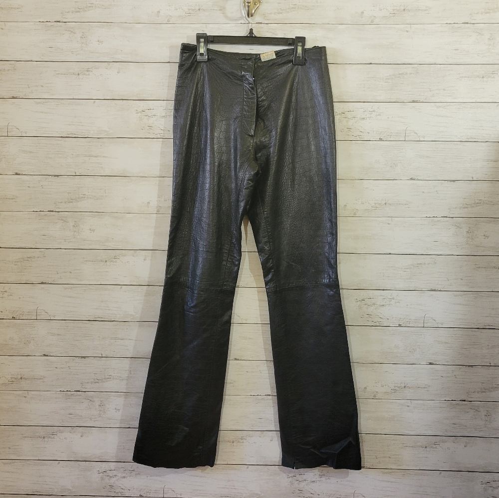 Vintage Alligator Embossed Genuine Leather Pants FLAWS Broken Zipper Upcycle 80s